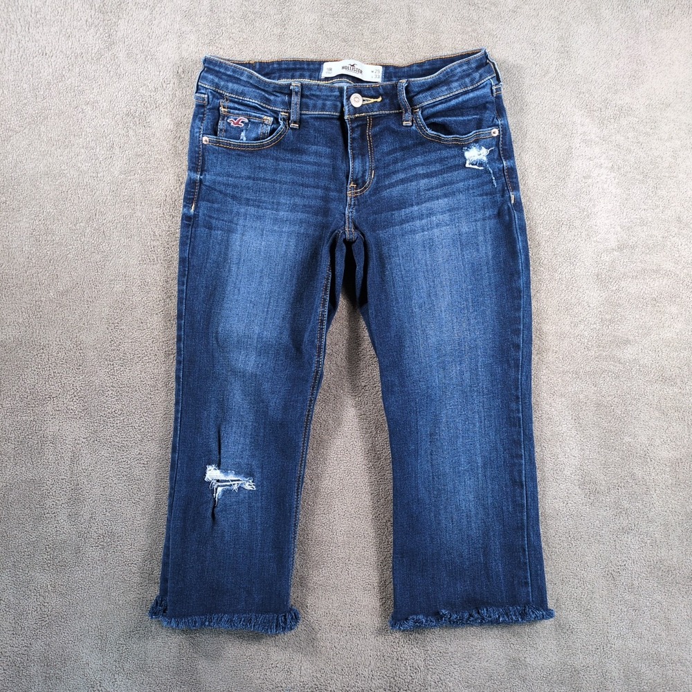 Hollister Jeans Womens 9R 29 Blue Denim  Distressed Raw Hem Cut Off Capri